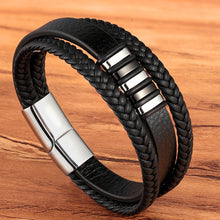 Load image into Gallery viewer, Stainless Steel Magnetic Black Leather Genuine Braided Cuff Bracelets - Love Essential Being