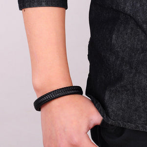 Punk Black/Brown Braided Leather Bracelet Stainless Steel Magnetic Clasp - Love Essential Being