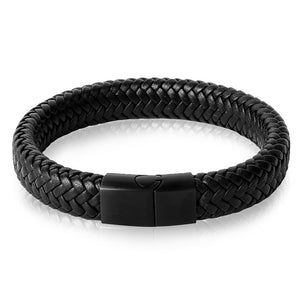 Punk Black/Brown Braided Leather Bracelet Stainless Steel Magnetic Clasp - Love Essential Being