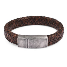 Load image into Gallery viewer, Punk Black/Brown Braided Leather Bracelet Stainless Steel Magnetic Clasp - Love Essential Being