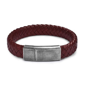 Punk Black/Brown Braided Leather Bracelet Stainless Steel Magnetic Clasp - Love Essential Being