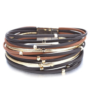 Metal Bead Genuine Leather Thin Cuff Bracelets - Love Essential Being