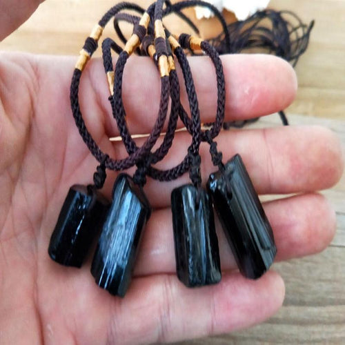 Natural Black Tourmaline Stone Pendant Necklace - Love Essential Being