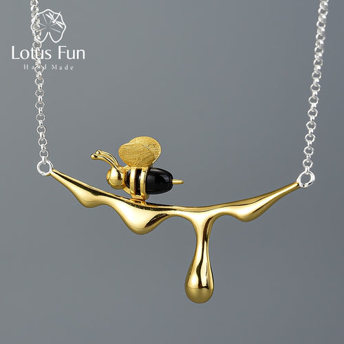 Lotus Fun 18K Gold Bee and Dripping Honey Pendant Necklace