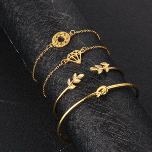 Tocona 4pcs/Set Bohemia Leaf Knot Link Chain Charm Bracelet