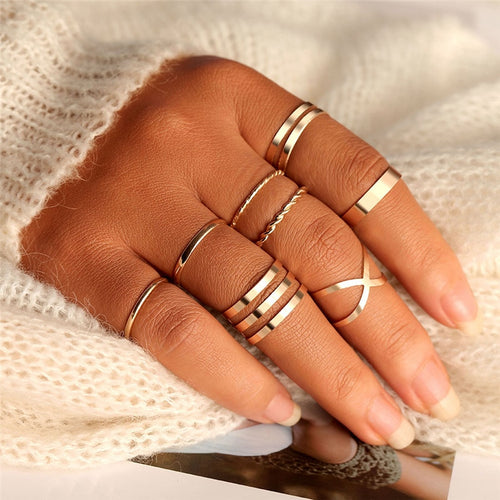 Silver & Gold Geometric Rings Set - Love Essential Being