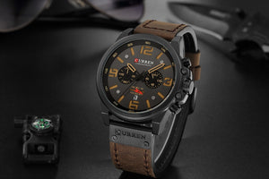 CURREN Mens Waterproof Sport Quartz Genuine Leather Wrist Watch - Love Essential Being