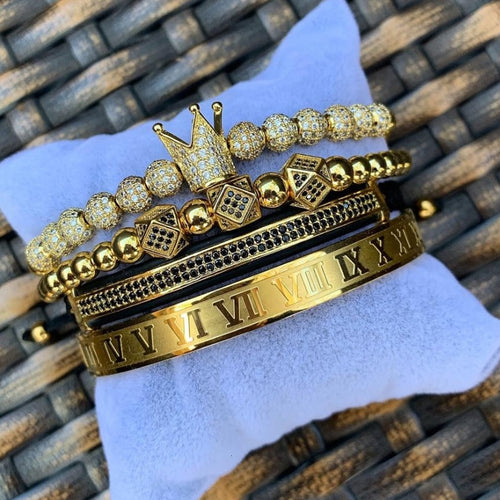 Roman Royal Crown Charm Gold Braided Adjustable Bracelets - Love Essential Being