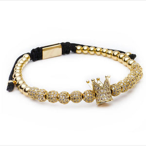 Roman Royal Crown Charm Gold Braided Adjustable Bracelets - Love Essential Being