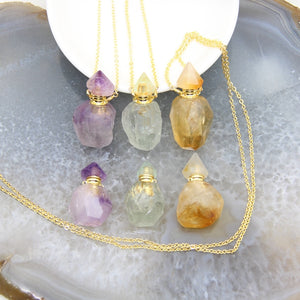 Raw Amethysts/Citrines Perfume Bottle Pendant Necklaces - Love Essential Being