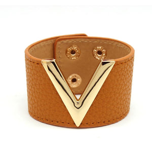 V Wide Punk Style Leather Bracelet - Love Essential Being