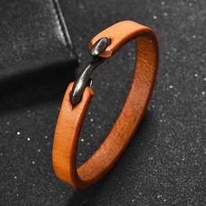 Black/Brown Genuine Leather Hook Cuff Bracelets - Love Essential Being