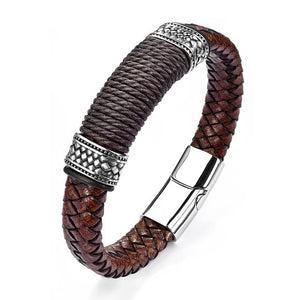 Black/Brown Genuine Leather Hook Cuff Bracelets - Love Essential Being