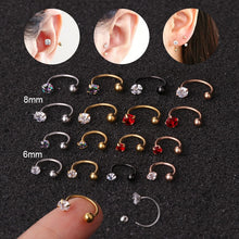 Load image into Gallery viewer, 1pc 6/8mm Stainless Steel Zircon Cz Hoop Tragus Cartilage Helix Stud Earrings