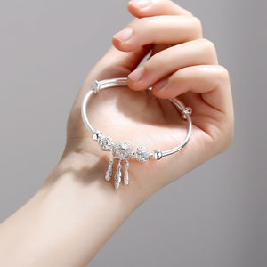 Sterling Silver Dreamcatcher Feather Charm Bangle Bracelet - Love Essential Being