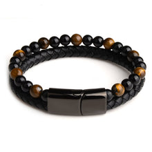 Load image into Gallery viewer, Natural Tiger Eye Bead Genuine Leather Stainless Steel Magnetic Bracelet - Love Essential Being