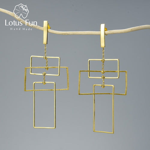 Sterling 18K Gold Plated Geometic Elements Dangle Earrings - Love Essential Being