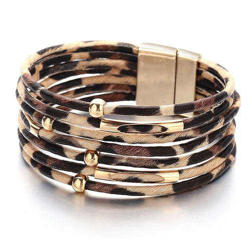 Leopard Leather Multilayer Wide Wrap Bracelet - Love Essential Being