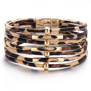 Leopard Leather Multilayer Wide Wrap Bracelet - Love Essential Being