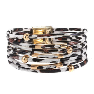 Leopard Leather Multilayer Wide Wrap Bracelet - Love Essential Being