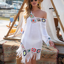 Load image into Gallery viewer, Embroidered Bikini Cover Up Tunic With Fringe Trim