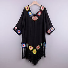 Load image into Gallery viewer, Embroidered Bikini Cover Up Tunic With Fringe Trim