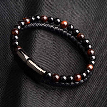 Load image into Gallery viewer, Natural Tiger Eye Bead Genuine Leather Stainless Steel Magnetic Bracelet - Love Essential Being
