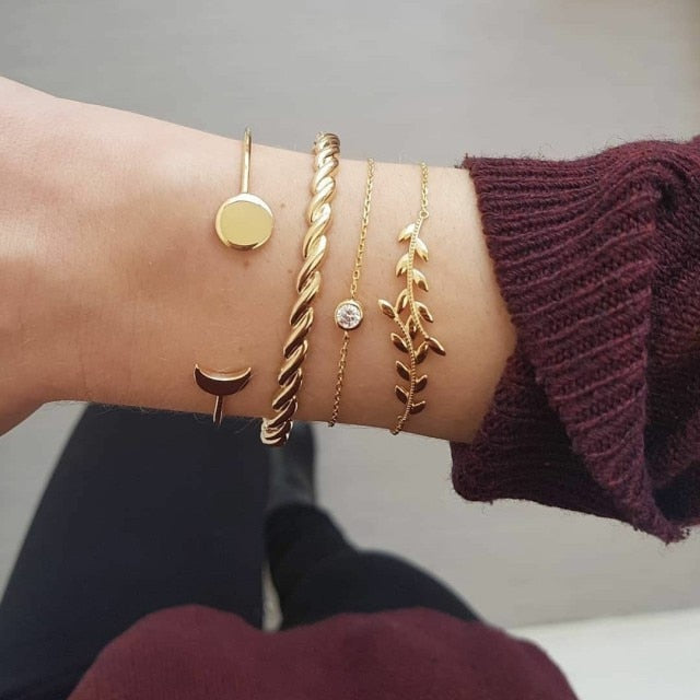4PCS/Set Boho Geometric Tassel Chain MultiLayer Bangles