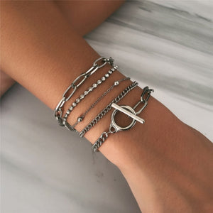 4PCS/Set Boho Geometric Tassel Chain MultiLayer Bangles