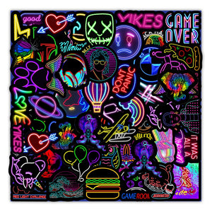 10/30/50PCS Cartoon Neon Light Graffiti Stickers Car Guitar Motorcycle Luggage Suitcase Decal Stickers