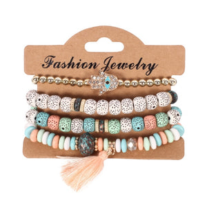 3-4pcs/set Multilayer Crystal Stone Bead Tassel Charm Bracelets