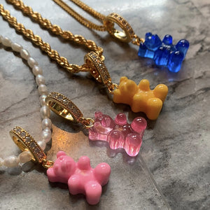 Gummy Bear Charms Zircon Pearl Chain Necklace