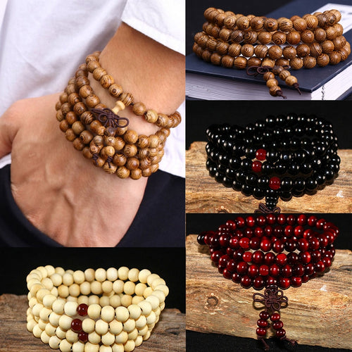 Natural Sandalwood Buddha Prayer Beaded Knot Bracelets - Love Essential Being