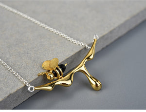 Lotus Fun 18K Gold Bee and Dripping Honey Pendant Necklace
