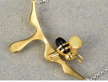 Load image into Gallery viewer, Lotus Fun 18K Gold Bee and Dripping Honey Pendant Necklace