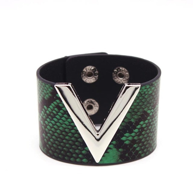 V Wide Punk Style Leather Bracelet - Love Essential Being