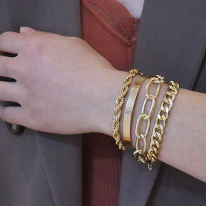 Boho Thick Gold Color Charm Bangle Bracelets