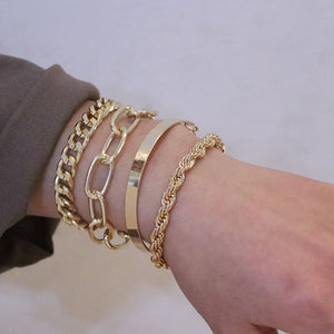 Boho Thick Gold Color Charm Bangle Bracelets