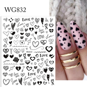 Heart Love Design Valentines Day 3D Nail Stickers Silver Self-Adhesive Sliders Nail Art