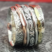 Load image into Gallery viewer, Sterling Silver Two-tone Wide Engraved Handmade Rings