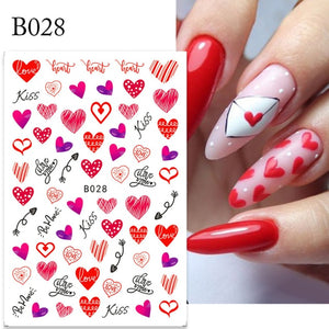 3D Nail Stickers Heart Love Self-Adhesive Slider Letters Nail Art