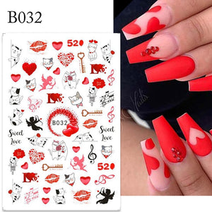 3D Nail Stickers Heart Love Self-Adhesive Slider Letters Nail Art