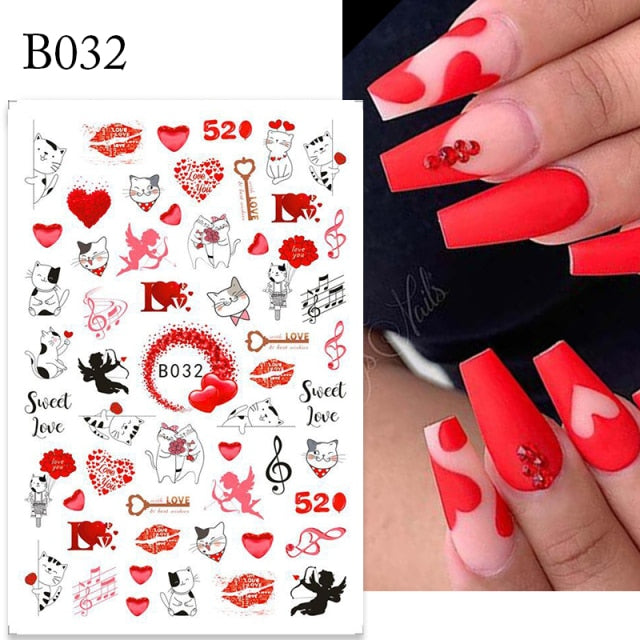 3D Nail Stickers Heart Love Self-Adhesive Slider Letters Nail Art