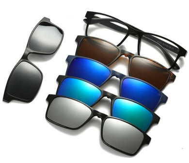 Fashion Sunglasses With 5 Clip-on Polarized Magnetic Lenses - Love Essential Being