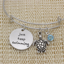 Load image into Gallery viewer, Inspirational Crystal Turtle &quot;Just Keep Swimming&quot; Adjustable Bangle - Love Essential Being