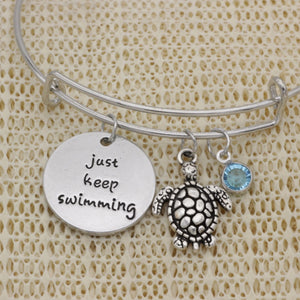 Inspirational Crystal Turtle "Just Keep Swimming" Adjustable Bangle - Love Essential Being