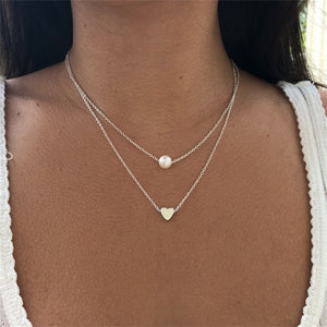 Pearl Heart Double Layer Necklace - Love Essential Being