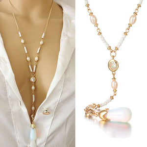 Pearl Moonstone Pendant Chain Necklace - Love Essential Being