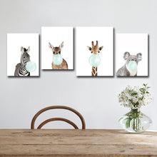 Load image into Gallery viewer, Cute Blue Bubble Gum Animal Zebra Giraffe Koala Kangaroo Canvas Art Print Posters - Love Essential Being