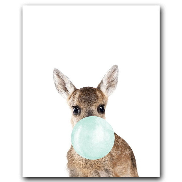 Cute Blue Bubble Gum Animal Zebra Giraffe Koala Kangaroo Canvas Art Print Posters - Love Essential Being